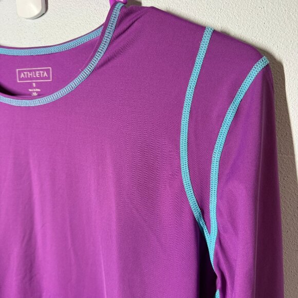 Athleta Womens Performance Top Small Purple Contrast Stitching Swim Rash Guard - Picture 4 of 12